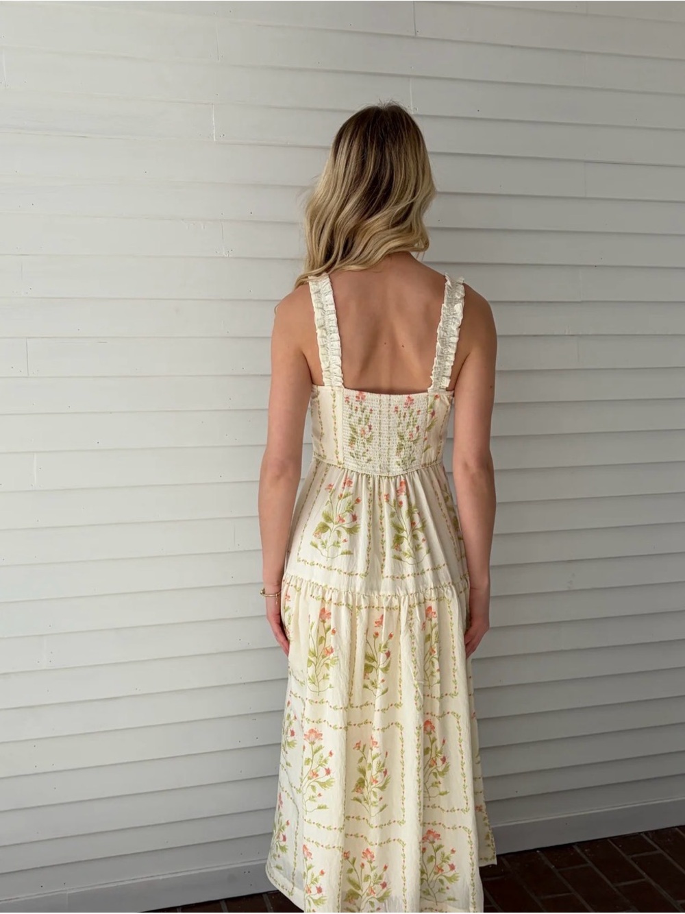 Blu Pepper Cream Midi Dress with Pink & Green Floral Print - Picture 2 of 13